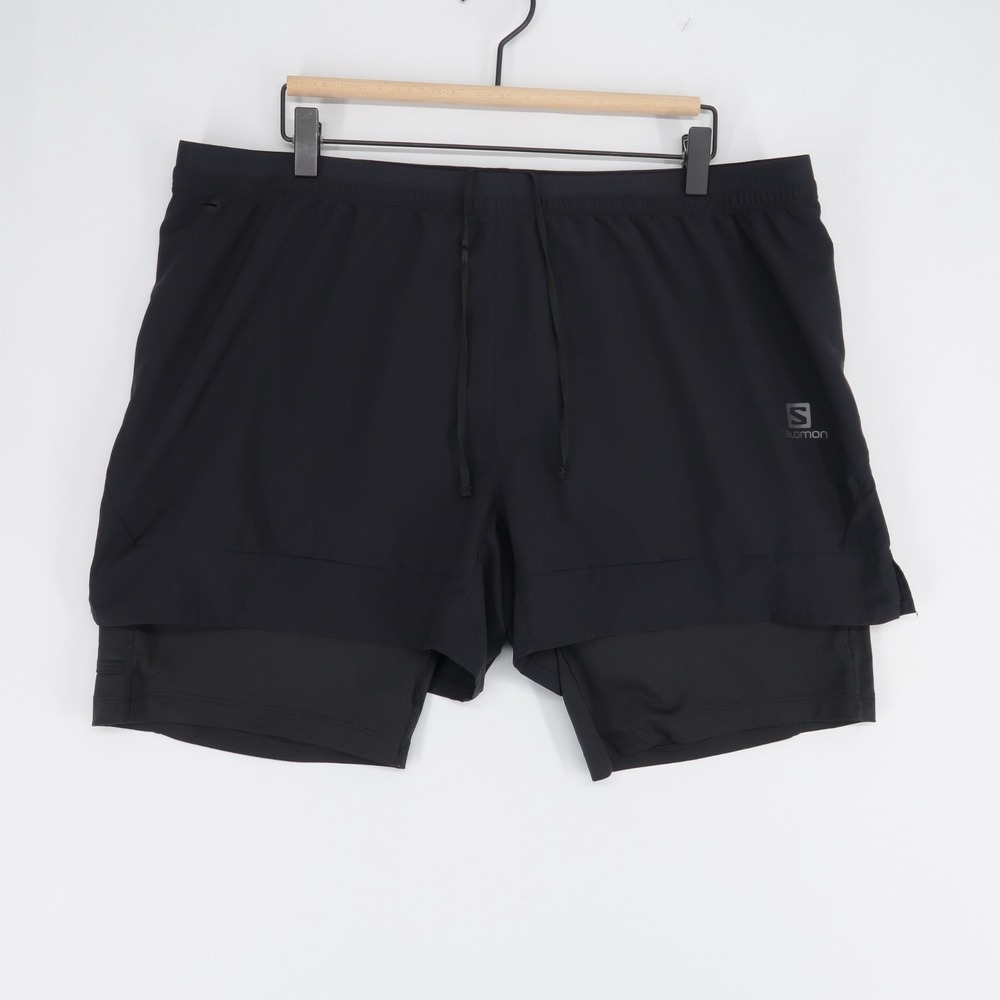Salomon Sense Aero 2in1 Shorts Mens XL Black Running Trail Lined Zipper Pocket